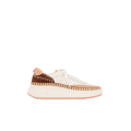 Baskets basses Nama empiècements contrastés cuir vachette velours marron pêche