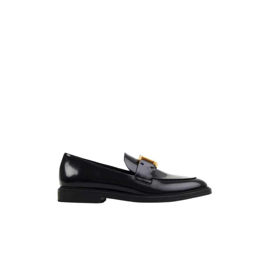 Mocassins CHLOE Marcie cuir veau glacé noir boucle doré