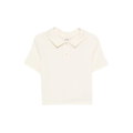 Pull court Jasna col polo soie écru bouloche bouton