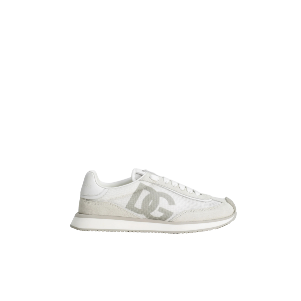 Baskets sneakers DOLCE & GABBANA Cushion cuir résille daim blanc logo DG gris