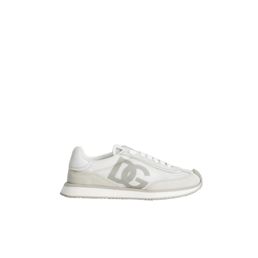 Baskets sneakers DOLCE & GABBANA Cushion cuir résille daim blanc logo DG gris