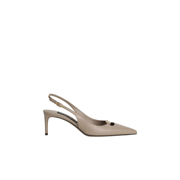 Escarpins ouverts Lollo cuir nappa beige logo DG doré