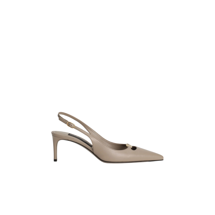 Escarpins ouverts Lollo cuir nappa beige logo DG doré