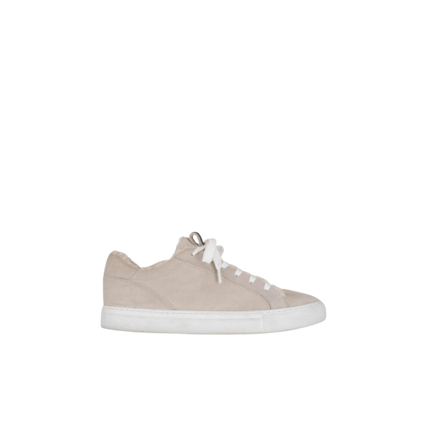baskets basses BRUNELLO CUCINELLI daim beige doublée peau lainée mouton