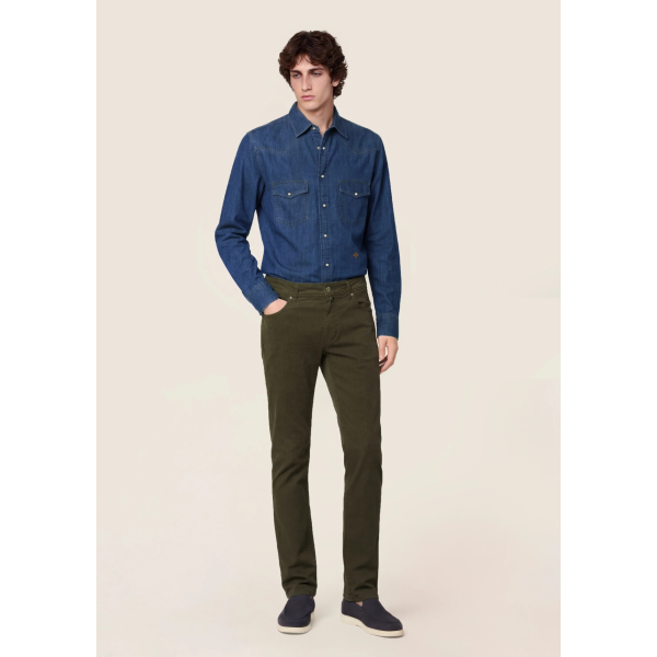 Pantalon slim 5 poches JACOB COHEN Nick gabardine extensible coton vert bouteille