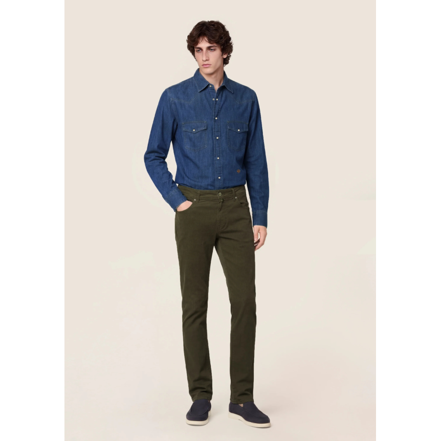 Pantalon slim 5 poches JACOB COHEN Nick gabardine extensible coton vert bouteille