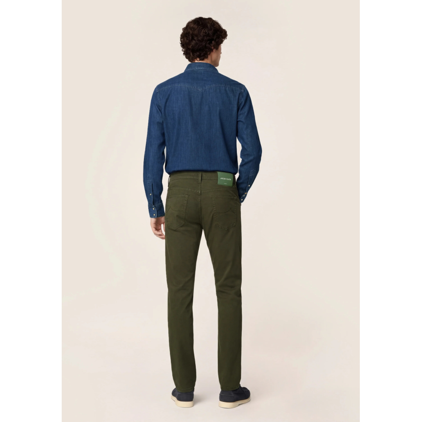 Pantalon slim 5 poches JACOB COHEN Nick gabardine extensible coton vert bouteille