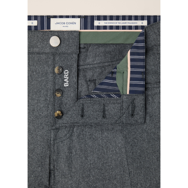 Pantalon 5 poches JACOB COHEN Bard regular-slim flanelle laine Vitale Barberis Canonico gris foncé chiné