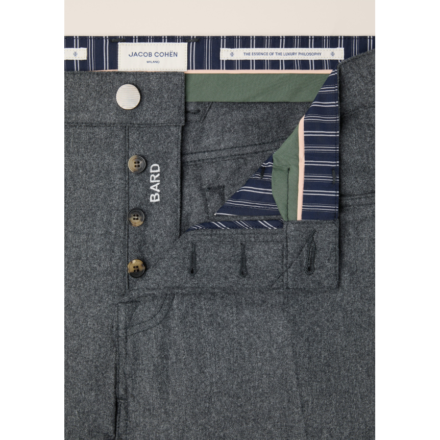 Pantalon 5 poches JACOB COHEN Bard regular-slim flanelle laine Vitale Barberis Canonico gris foncé chiné