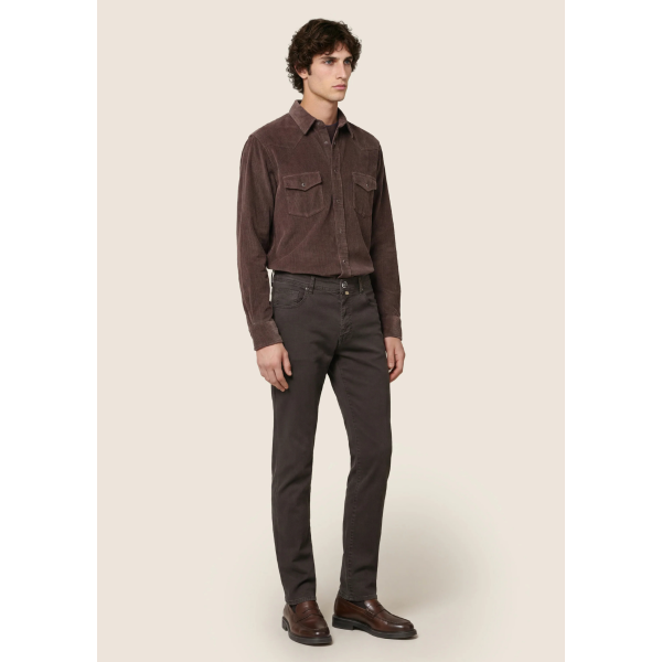 Pantalon Jean 5 poches JACOB COHEN Bard sergé extensible coton lyocell marron foncé