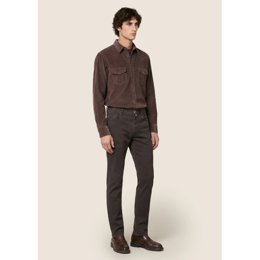 Pantalon Jean 5 poches JACOB COHEN Bard sergé extensible coton lyocell marron foncé