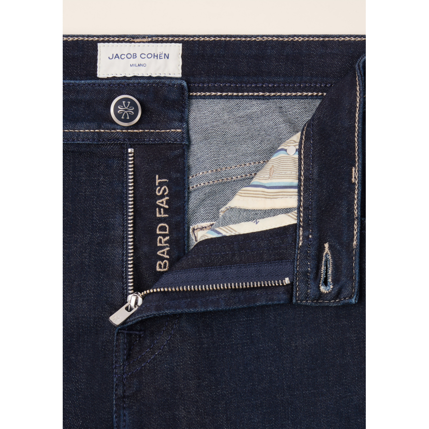 Jean 5 poches JACOB COHEN Bard Fast regular slim power denim stretch bleu foncé délavé
