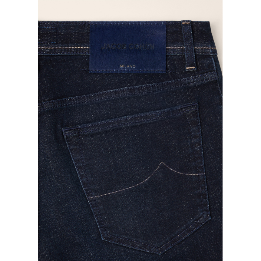 Jean 5 poches JACOB COHEN Bard Fast regular slim power denim stretch bleu foncé délavé