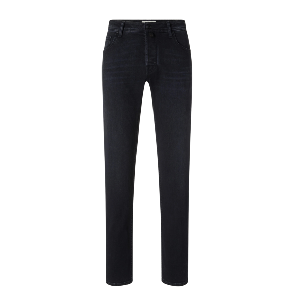 Jeans 5 poches JACOB COHEN Bard regular slim denim extensible coton bio noir foncé délavé vintage