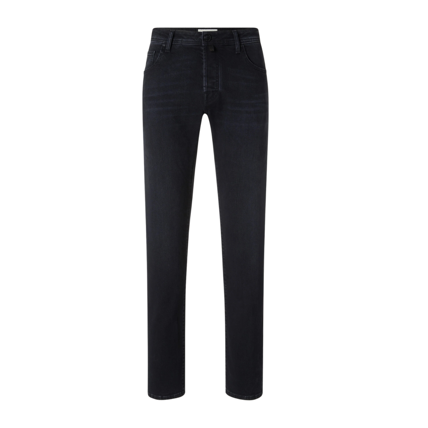 Jeans 5 poches JACOB COHEN Bard regular slim denim extensible coton bio noir foncé délavé vintage