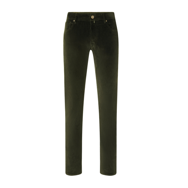 Pantalon 5 poches JACOB COHEN Bard velours côtelé extensible coton vert bouteille