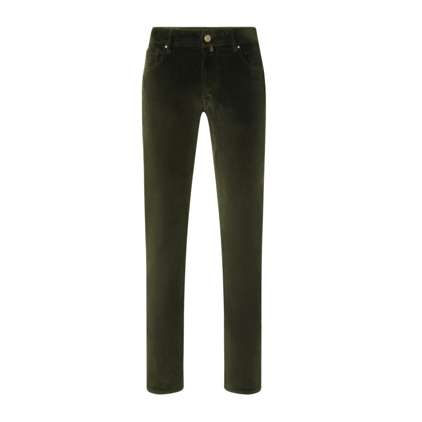 Pantalon 5 poches JACOB COHEN Bard velours côtelé extensible coton vert bouteille