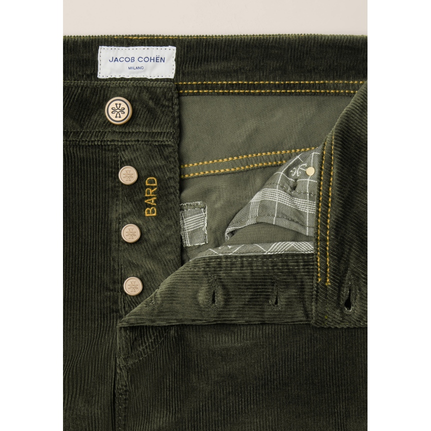 Pantalon 5 poches JACOB COHEN Bard velours côtelé extensible coton vert bouteille