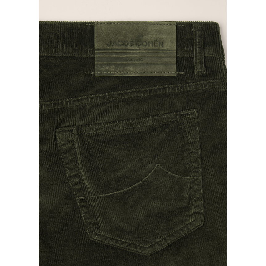 Pantalon 5 poches JACOB COHEN Bard velours côtelé extensible coton vert bouteille