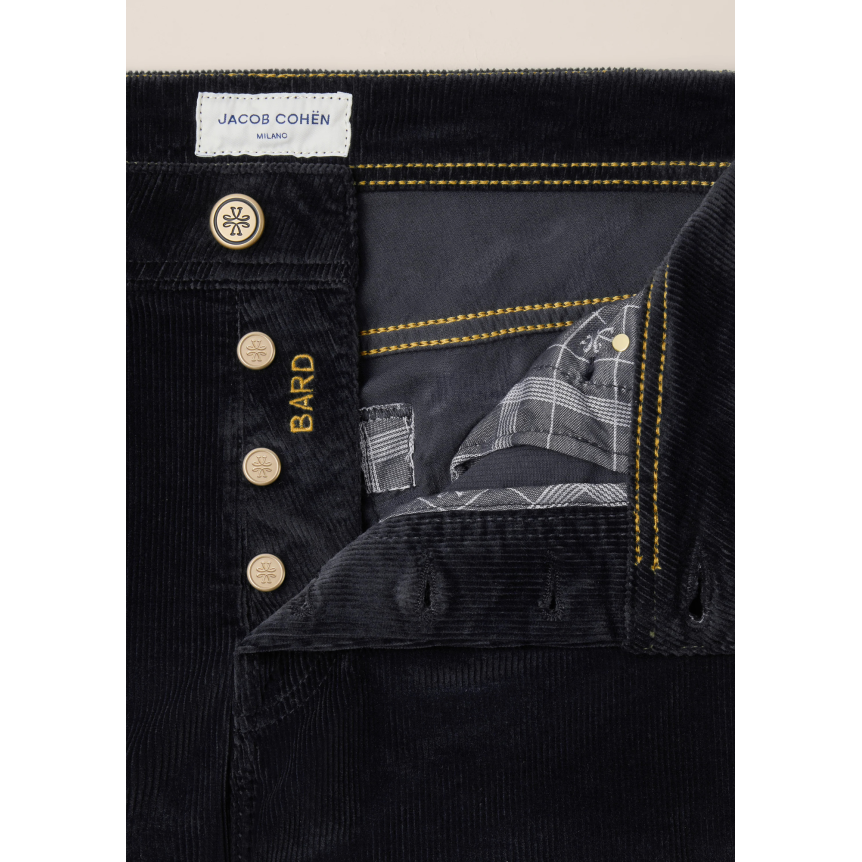 Pantalon 5 poches JACOB COHEN Bard velours côtelé extensible coton bleu marine