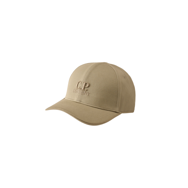 Casquette CP COMPANY en gabardine de coton gris beige broderie logo