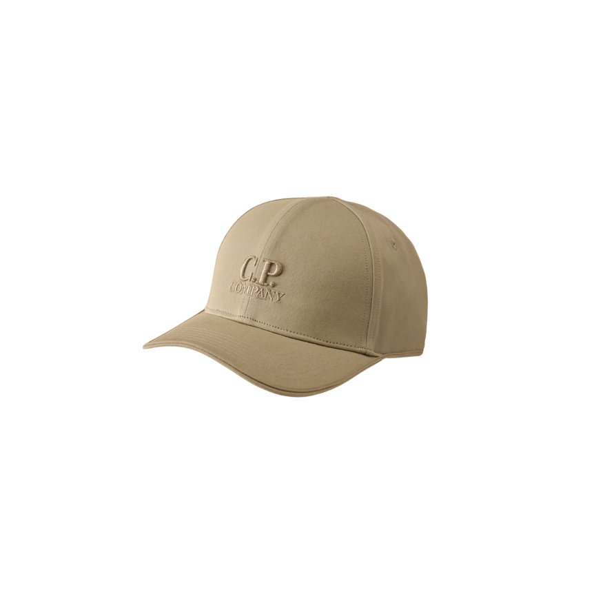 Casquette CP COMPANY en gabardine de coton gris beige broderie logo