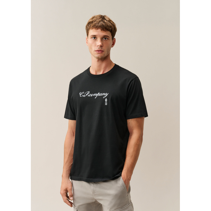 T-shirt col rond CP COMPANY en en jersey de coton noir broderie logo