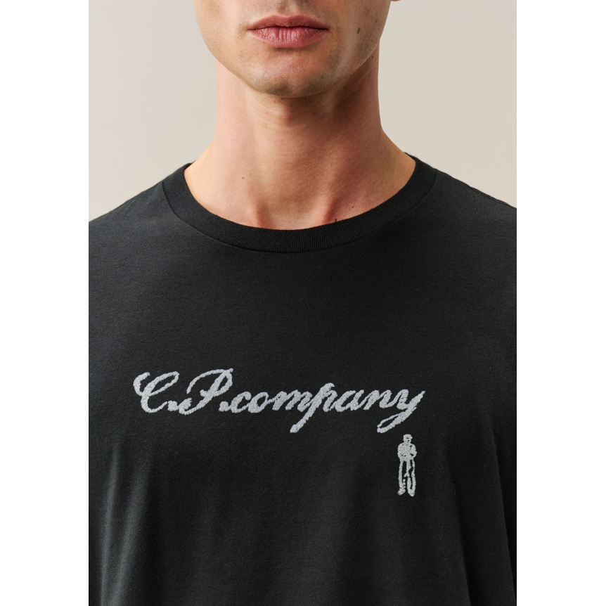 T-shirt col rond CP COMPANY en en jersey de coton noir broderie logo