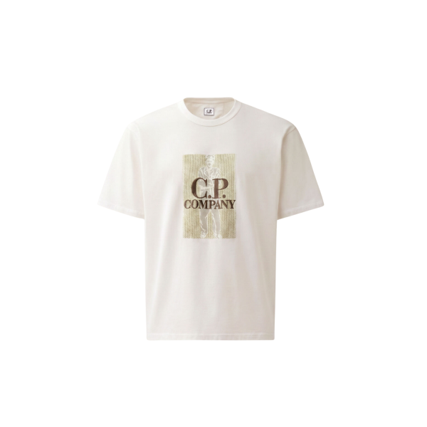 T-shirt manche courte CP COMPANY en jersey mercerisé écru imprimé "British sailor"