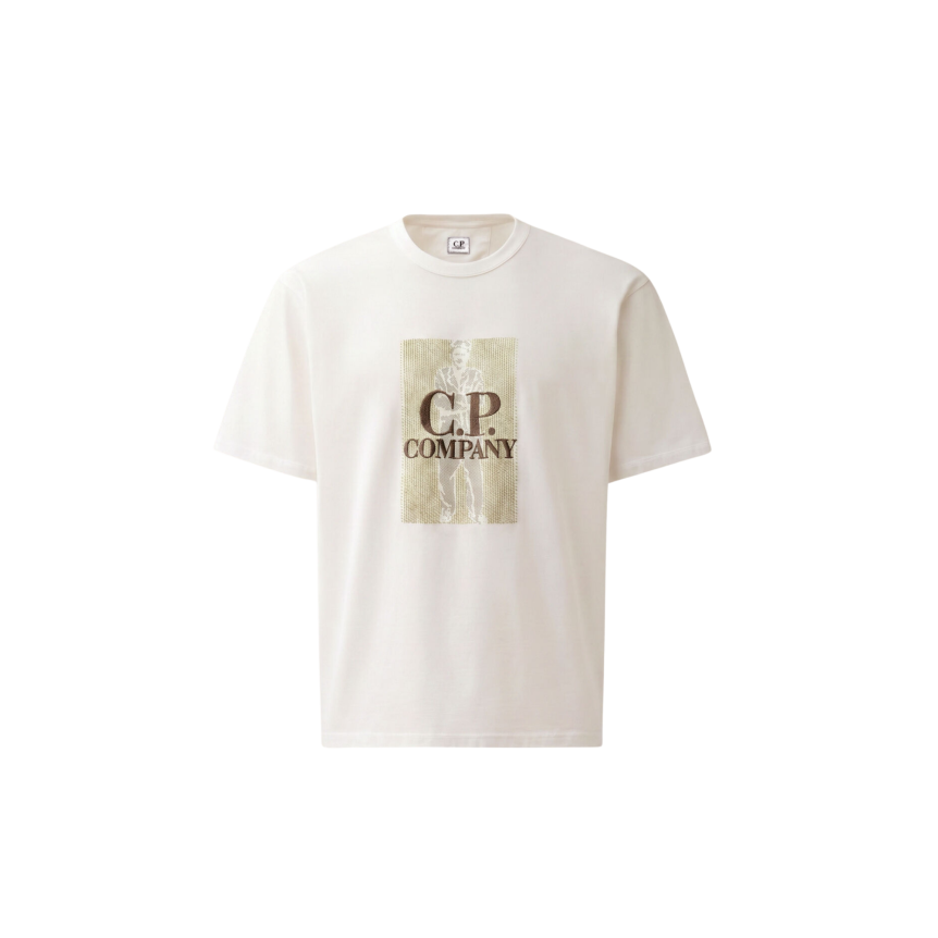 T-shirt manche courte CP COMPANY en jersey mercerisé écru imprimé "British sailor"