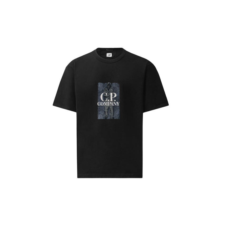 T-shirt manche courte CP COMPANY en jersey mercerisé noir imprimé "British sailor"