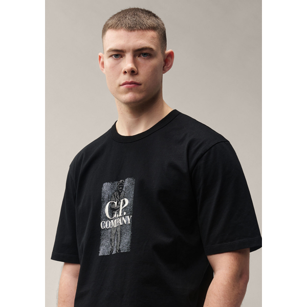 T-shirt manche courte CP COMPANY en jersey mercerisé noir imprimé "British sailor"