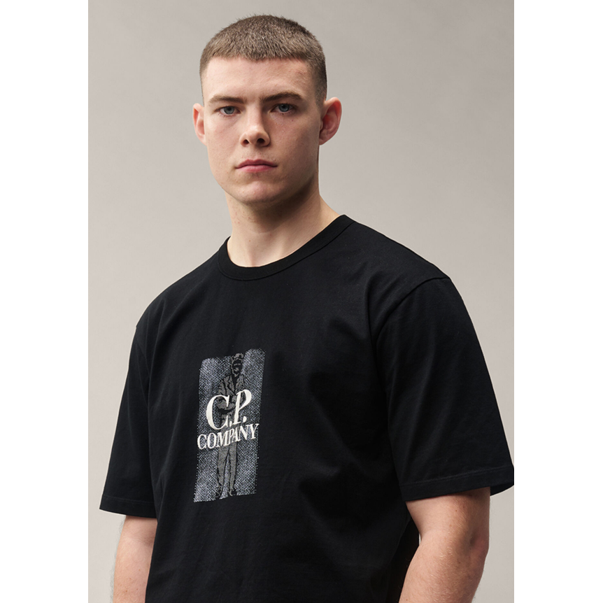 T-shirt manche courte CP COMPANY en jersey mercerisé noir imprimé "British sailor"