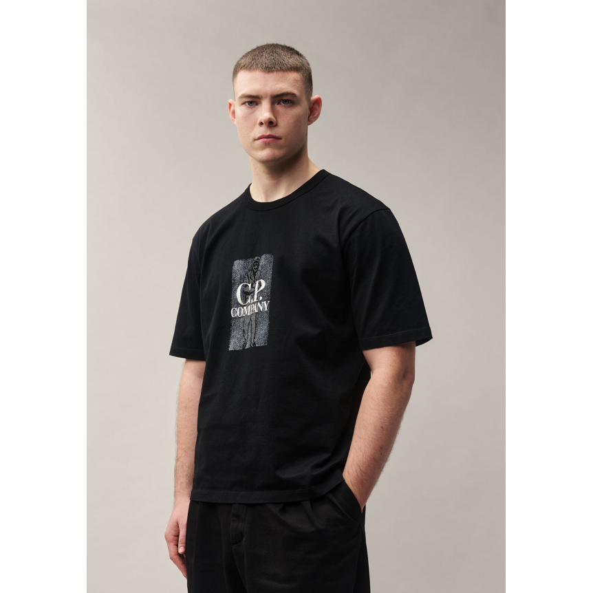 T-shirt manche courte CP COMPANY en jersey mercerisé noir imprimé "British sailor"