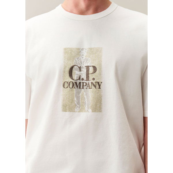 T-shirt manche courte CP COMPANY en jersey mercerisé écru imprimé "British sailor"