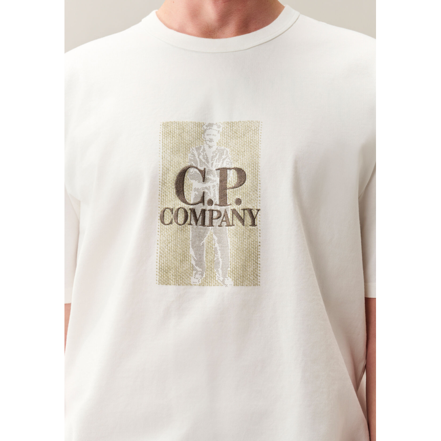 T-shirt manche courte CP COMPANY en jersey mercerisé écru imprimé "British sailor"