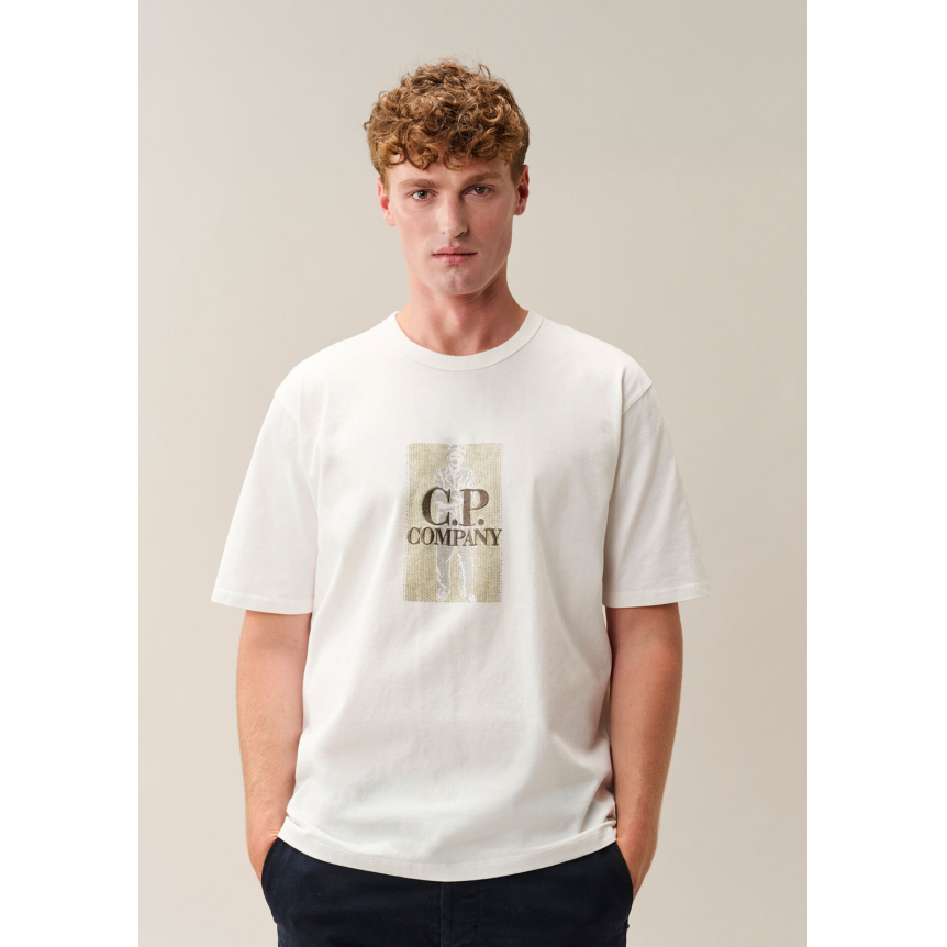 T-shirt manche courte CP COMPANY en jersey mercerisé écru imprimé "British sailor"