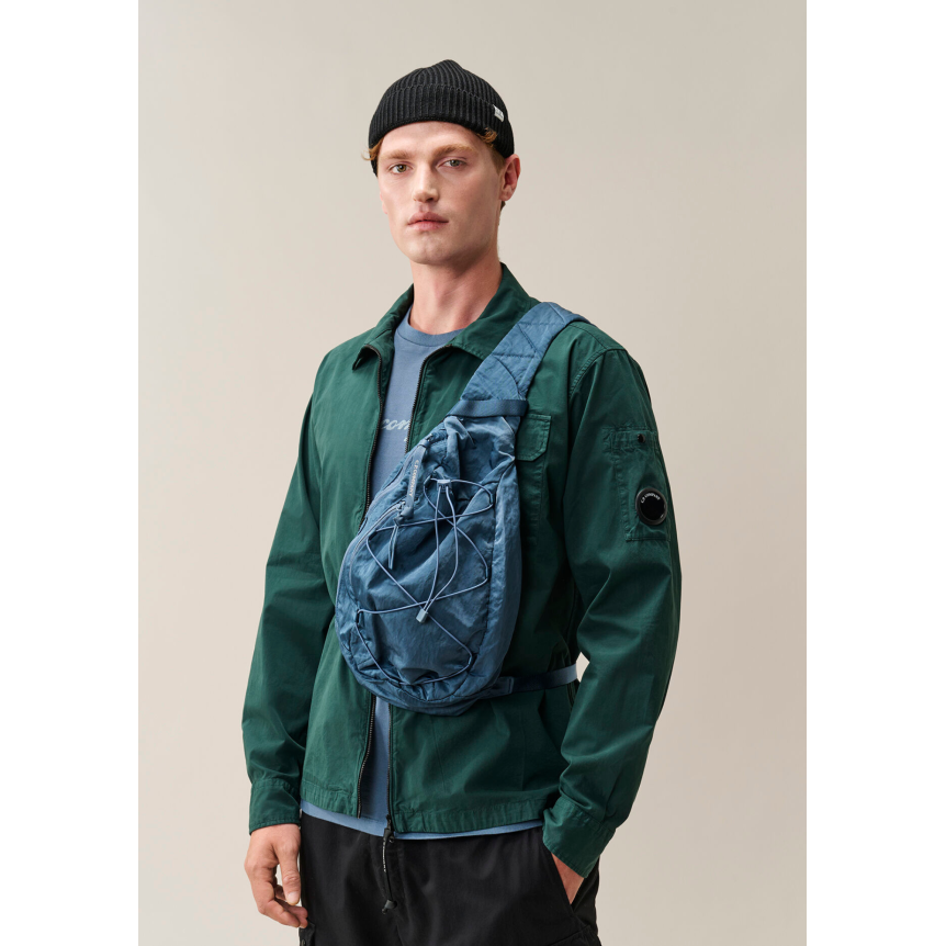 Sac bandoulière banane CP COMPANY satin Nylon B brillant bleu poche filet