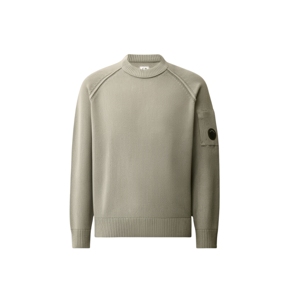 Pull ras du cou CP COMPANY coton chenille gris beige lentille manche