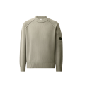 Pull ras du cou coton chenille gris beige lentille manche