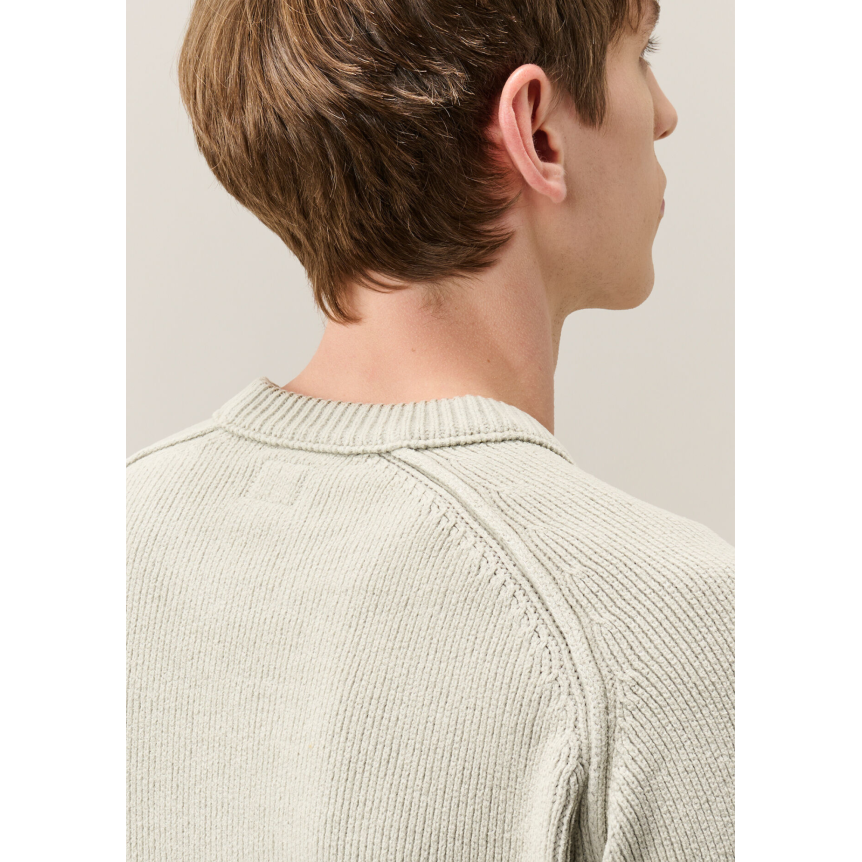 Pull ras du cou CP COMPANY coton chenille gris beige lentille manche