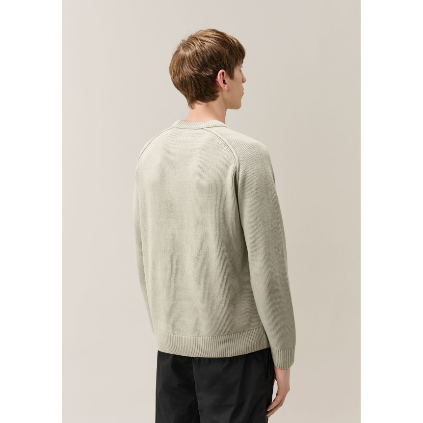 Pull ras du cou CP COMPANY coton chenille gris beige lentille manche