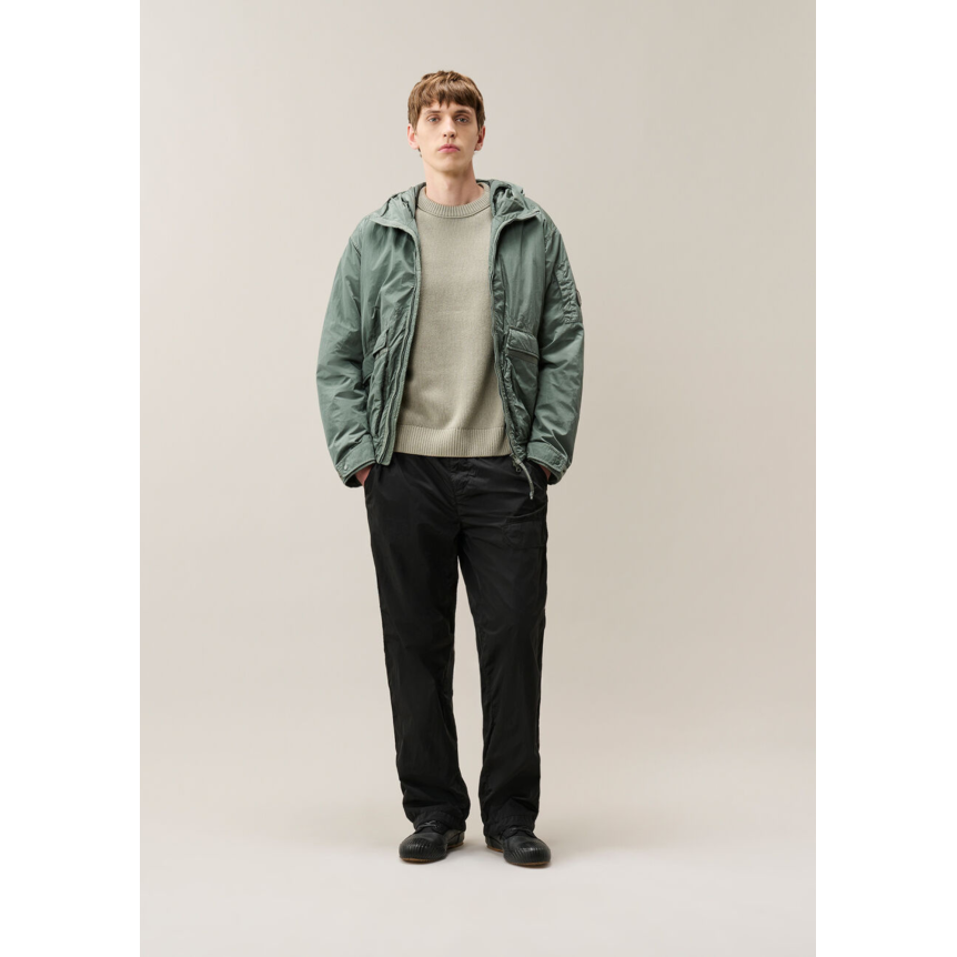 Pull ras du cou CP COMPANY coton chenille gris beige lentille manche