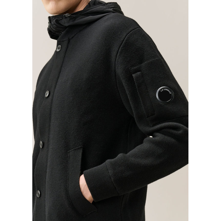 Blouson zippé réversible CP COMPANY nylon cardigan laine noir