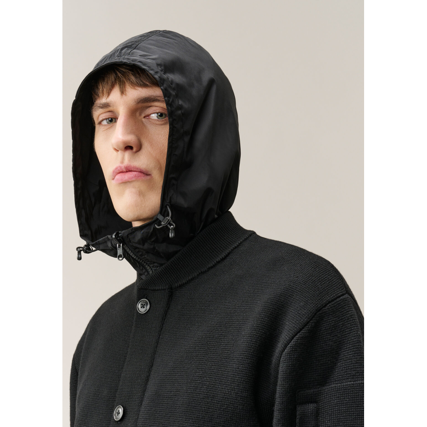 Blouson zippé réversible CP COMPANY nylon cardigan laine noir