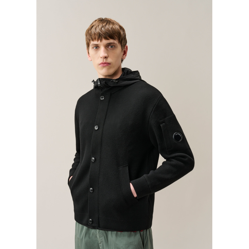 Blouson zippé réversible CP COMPANY nylon cardigan laine noir