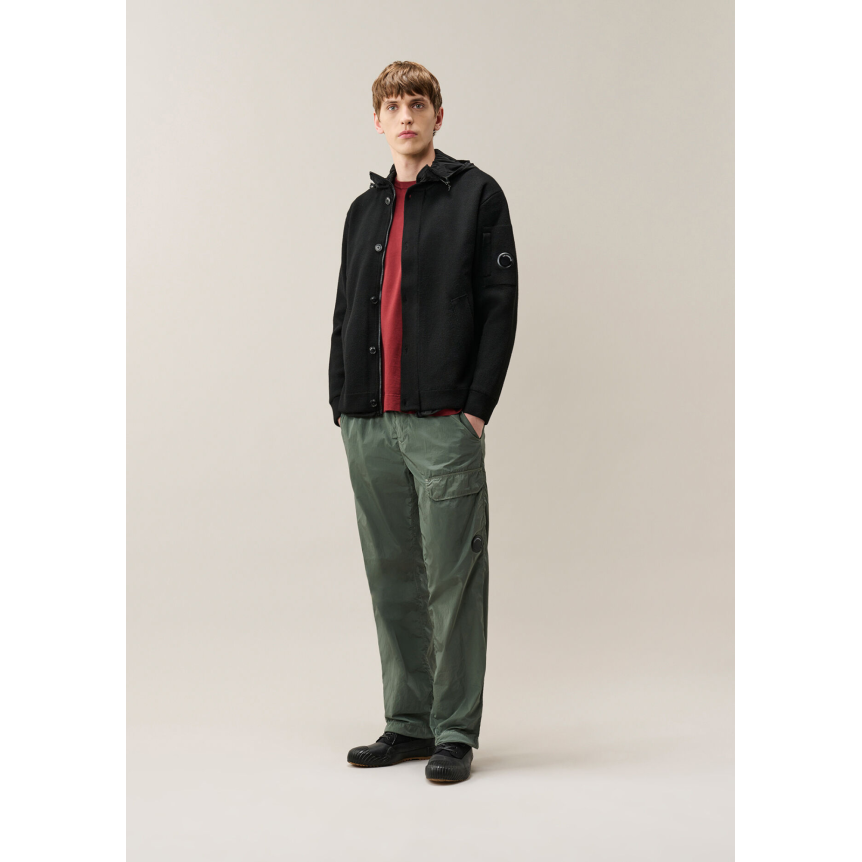 Blouson zippé réversible CP COMPANY nylon cardigan laine noir