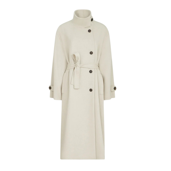 Manteau long BRUNELLO CUCINELLI col officier Beaver cachemire écru ceinture
