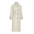 Manteau long col officier en beaver de cachemire écru avec ceinture