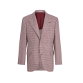 Veste Blazer laine vierge soie et lin motif pied-de-poule petit carreaux rouge cerise